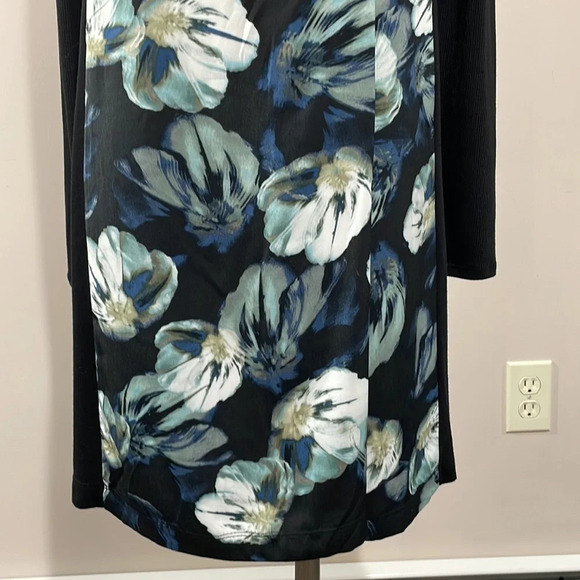 Simply Vera Vera Wang Long Sleeve Black Dress Floral Front M - Picture 3 of 14